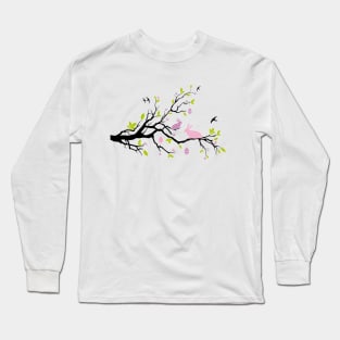 Happy Easter tree with pink bunnies Long Sleeve T-Shirt